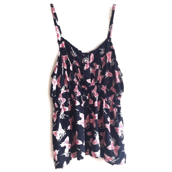 torrid Tops - Torrid Navy Butterfly Smocked Button Up Cami Sz 2X